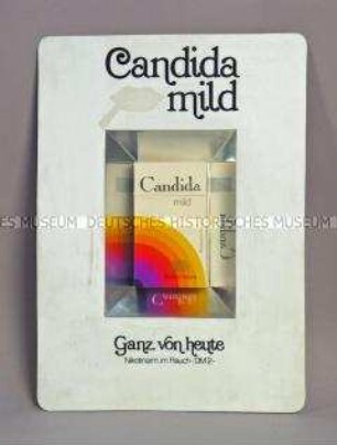 Werbeaufsteller für "Candida mild"-Zigaretten