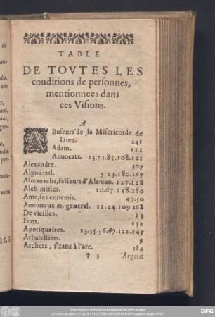 Table De Toutes Les conditions de personnes, mentionnees dans ces Visions.