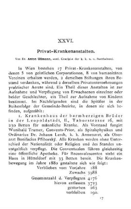 XXVI. Privat-Krankenanstalten.