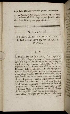 Sectio III. De Scriptoribus Graecis A Temporibus Alexandri M. Ad Tempora Augusti.