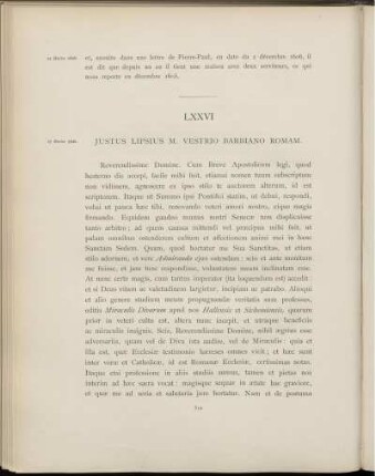 LXXVI. Juste Lipse à Marcello Vestrio Barbiano. Louvain, 27 février 1606