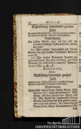 Resolutio, Oder: Auflösung benamter ganzer Zahl.