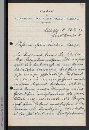 Brief von Käthe Windscheid an Helene Lange