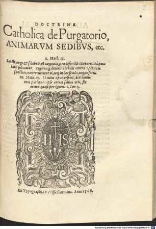 Doctrina Catholica de Purgatorio, Animarum Sedibus, etc.