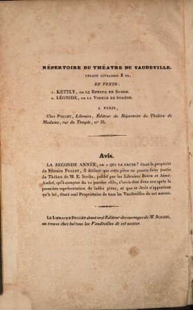 La seconde année, ou à qui la faute? : comédie-vaudeville en un acte