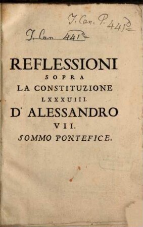 Riflessioni sopra la constituzione LXXXVIII. d'Alessandro VII.