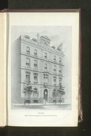 Façade : Royal Colonial Institute, Northumberland Avenue.