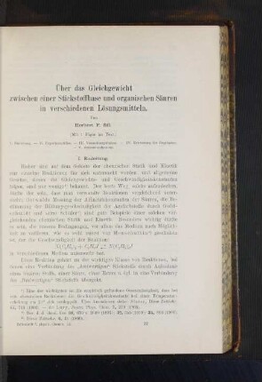 Über das Gleichgewicht zwischen einer Stickstoffbase und organischen Säuren in verschiedenen Lösungsmitteln
