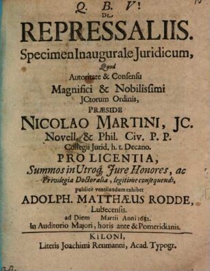 De repressaliis specimen inaugurale iuridicum