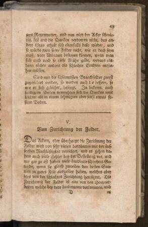 V. Von Zurichtung der Felder