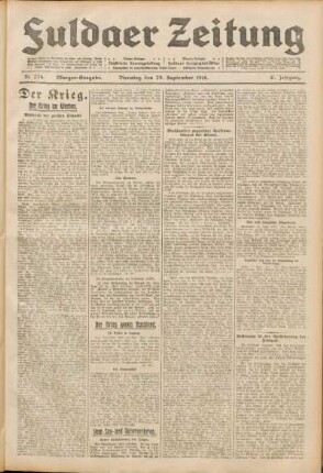 Ausgabe vom Dienstag, den 29. September 1914.