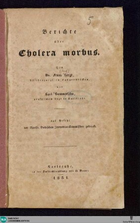 Berichte über Cholera morbus