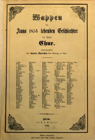 Wappen der Anno 1854 lebenden Geschlechter der Stadt Chur