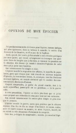 Opinion de mon épicier