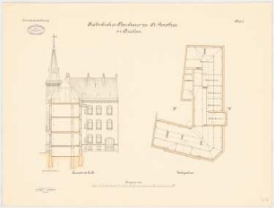 Katholisches Pfarrhaus, Breslau: Grundriss Dachgeschoss Querschnitt 1:100