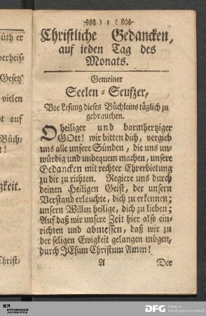 Gemeiner Seelen-Seufzer, Vor Lesung dieses Büchleins täglich zu gebrauchen.
