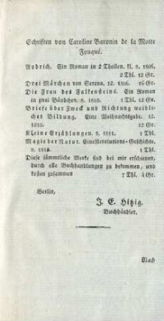 Schriften von Caroline Baronin de la Motte Fouqué