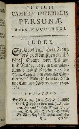 Judicii Cameræ Imperialis Personæ Anno MDCCLXXXI.