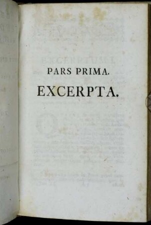 Pars Prima. Excerpta.