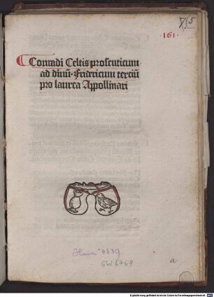 Conradi Celtis proseuticum ad diuu[m]. Fridericum terciu[m] pro laurea Appolinari