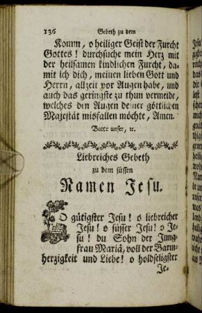Liebreiches Gebeth zu dem süssen Namen Jesu. - Litaney zu der göttlichen Vorsichtigkeit.