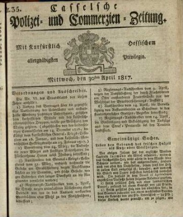 Nr. 35, Mittwoch, den 30sten April 1817