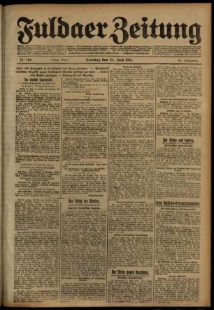 Erste Ausgabe vom Samstag, den 24. Juni 1916.