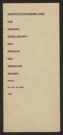 Programm zur Jahresversammlung der Soncino-Gesellschaft am 29./30. März 1930