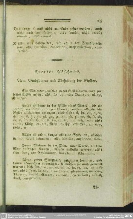 Vierter Abschnitt. Vom Buchstabiren und Abtheilung der Sylben