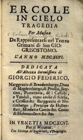 Ercole in cielo : Tragedia per musica ...