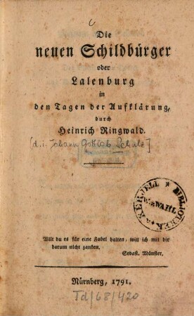 Die neuen Schildbürger oder Lalenburg in den Tagen der Aufklärung