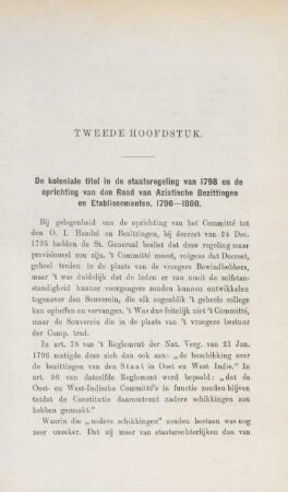 Tweede hoofdstuk. De koloniale titel in de staatsregeling van 1798 en de oprichting van den Raad van Aziatische Bezittingen en Etablissementen. 1796 - 1800