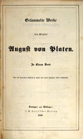 Gesammelte Werke des Grafen August von Platen