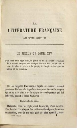 La littérature française au dix-septième siècle