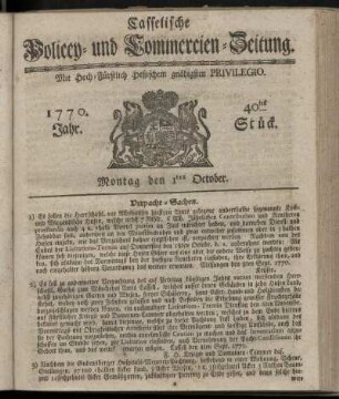 40tes Stueck, Montag den 1ten October. 1770