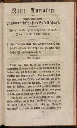 Vier und zwanzigstes Stück. Den 15ten Juny 1815.
