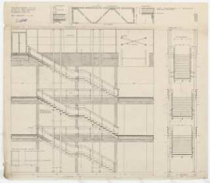 Studienarbeiten: Wochenaufgabe, Fabriktreppe, Längsschnitt, Querschnitt 1:25