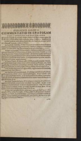 Hugonis Grotii Commentatio In Epistolam Pauli postoli Ad Philemonem.