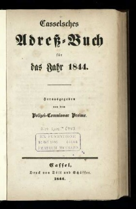 1844: Casselsches Adreß-Buch : für das Jahr 1844