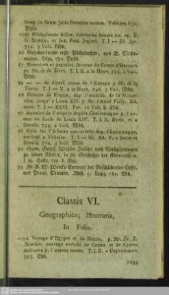 Classis VI. Geographica; Itineraria