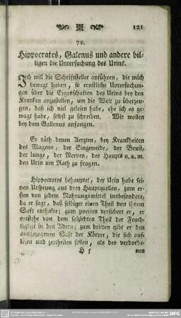 79. Hippocrates, Galenus und andere billigen die Untersuchung des Urins
