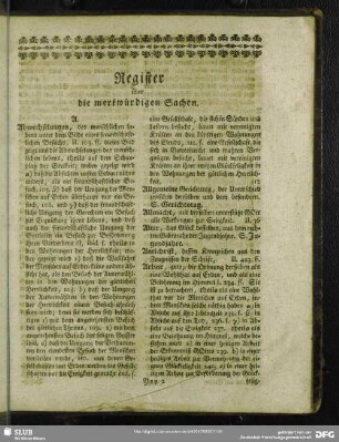 Register über die merkwürdigen Sachen