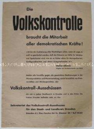 Aufruf zur Mitarbeit bei der Volkskontrolle