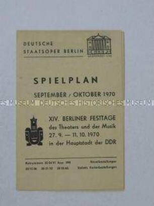 Programm der Deutschen Staatsoper im Rahmen der XIV. Berliner Festtage