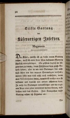 Eilfte Gattung der Käferartigen Insekten. Megatoma.