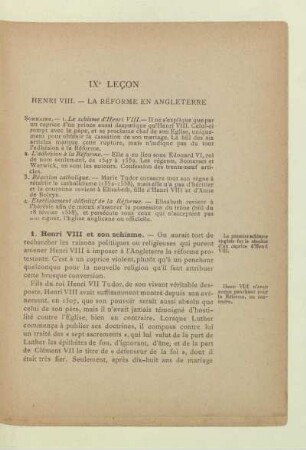 IXe leçon Henri VIII. - La Réforme en Angleterre