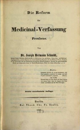 Die Reform der Medicinal-Verfassung Preussens