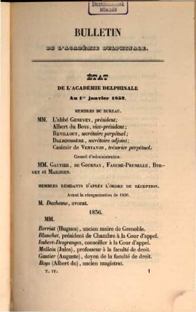 Bulletin mensuel de l'Académie Delphinale. 4. 1856