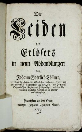 Die Leiden des Erlösers in neun Abhandlungen