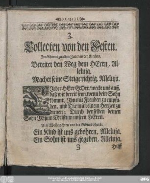 3. Collecten von den Festen.